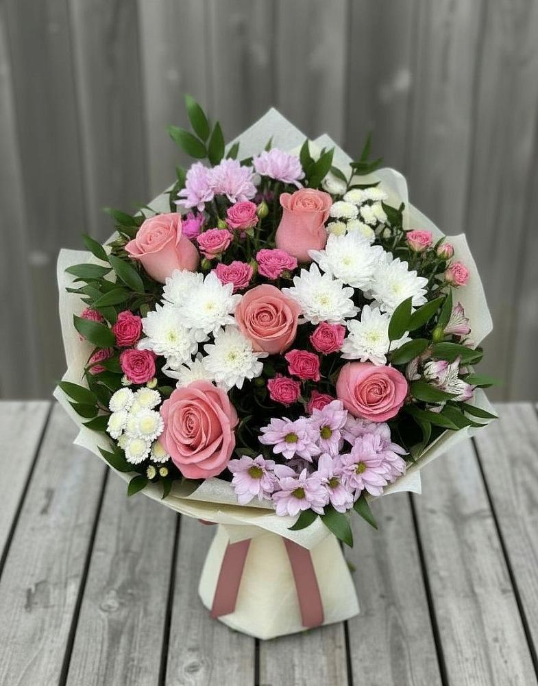 Букет цветов из: Альстромерии, Гвоздики, Розы и Хризантемы в Краснозёрском