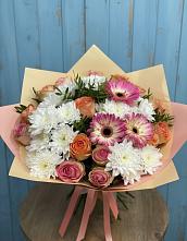 Букет цветов из:  Розы, Герберы и Хризантемы в Краснозёрском