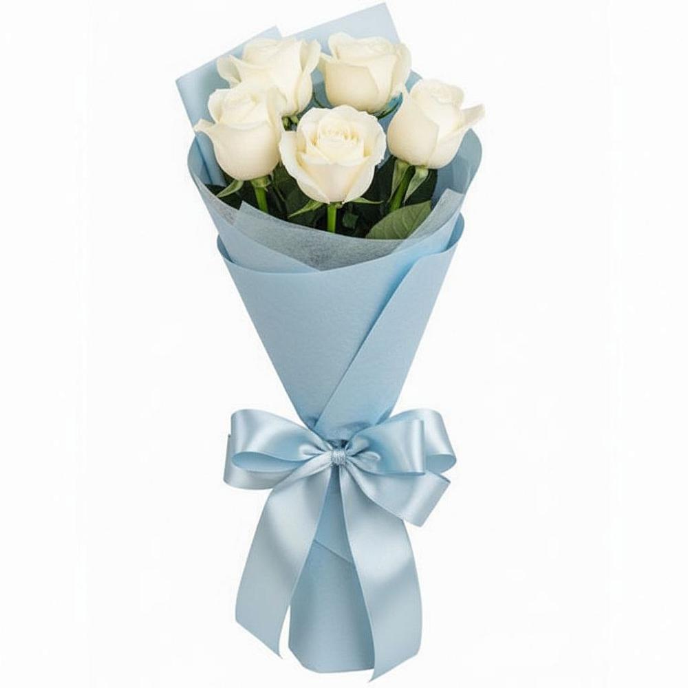 Букет 5 Белых роз Проуд в Краснозёрском
