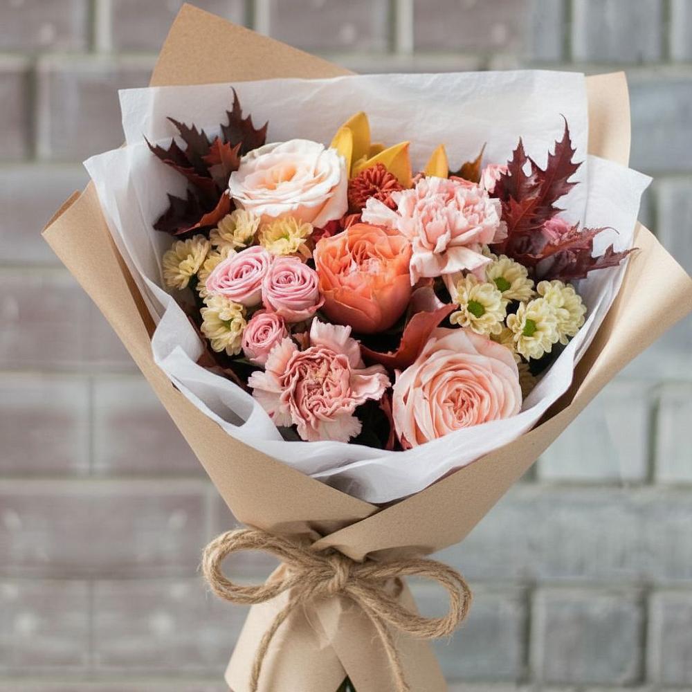 Букет цветов из: Гвоздики, Хризантемы и Розы в Краснозёрском