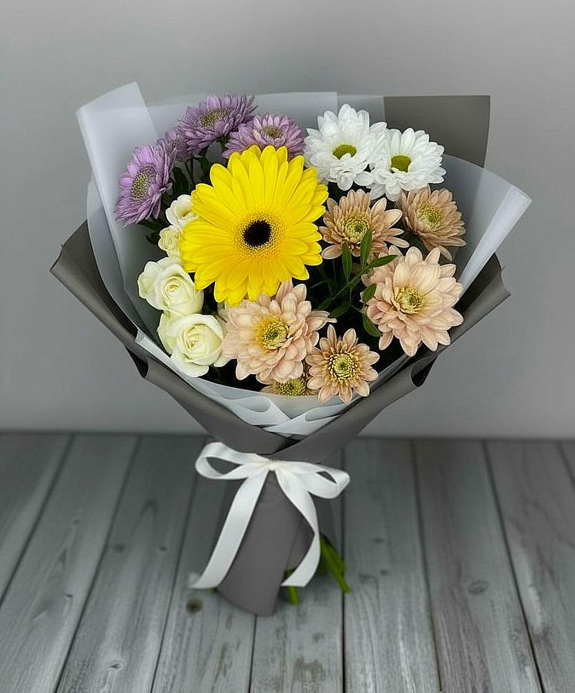 Букет цветов из: Розы, Герберы и Хризантемы в Краснозёрском