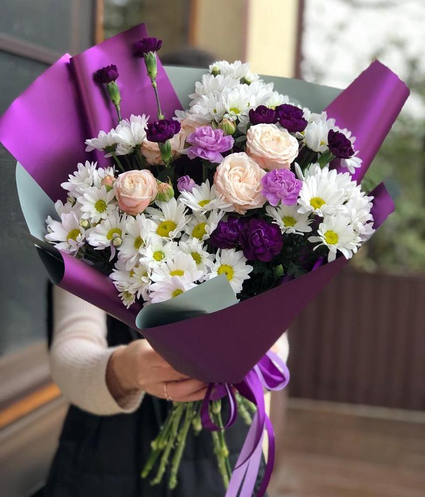 Букет цветов из: Хризантемы, Гвоздики и Розы в Краснозёрском