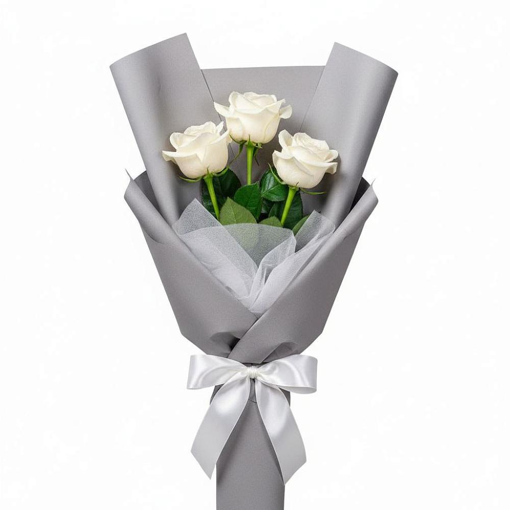 Букет 3 белые розы в Краснозёрском