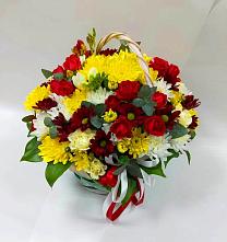 Цветочная композиция из Хризантемы и Розы в корзине в Краснозёрском