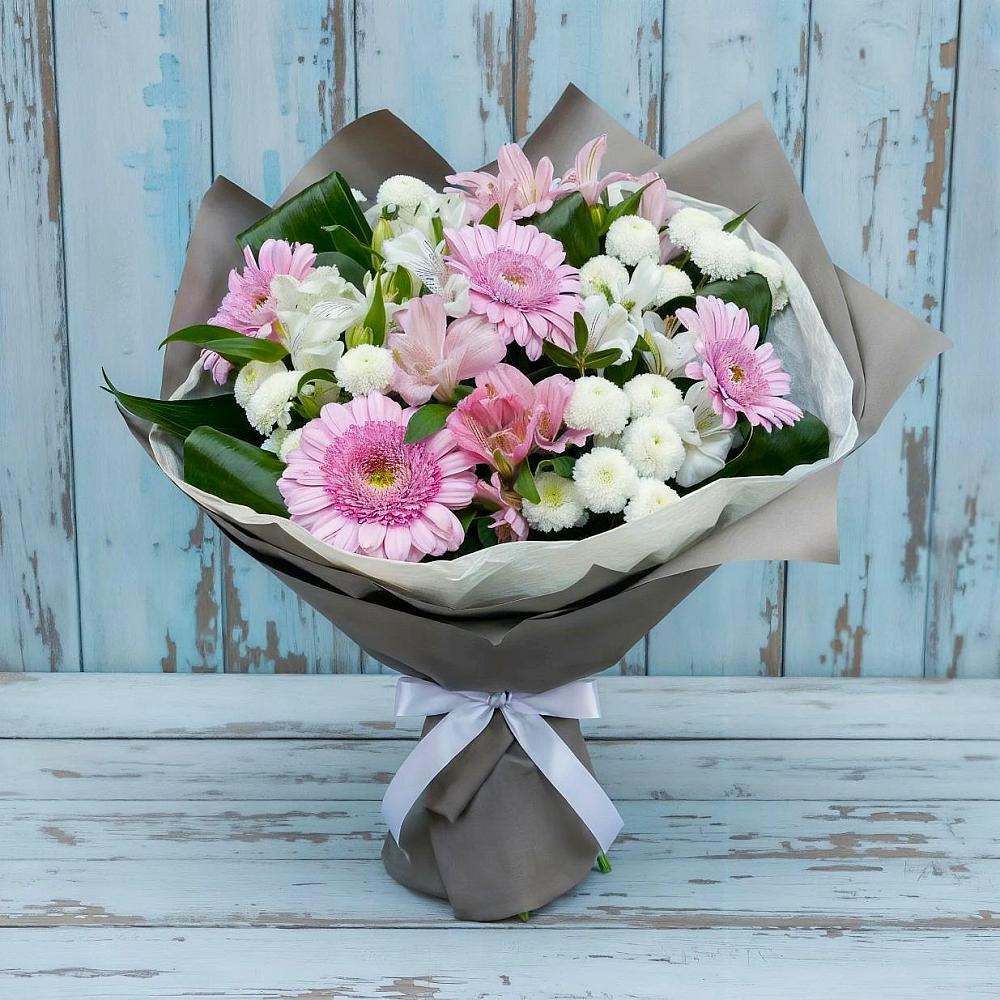 Букет цветов из: Герберы, Альстромерии и Хризантемы в Краснозёрском